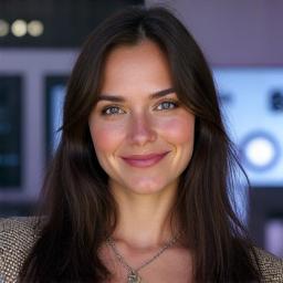 Portrait of Elara Vance, a game designer with warm, thoughtful expression