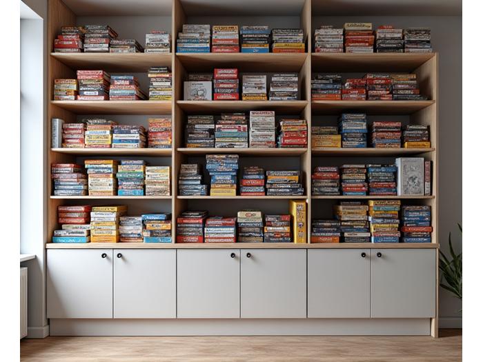 Innovative storage solutions for board games, such as custom shelves or built-in cabinets, keeping games organized