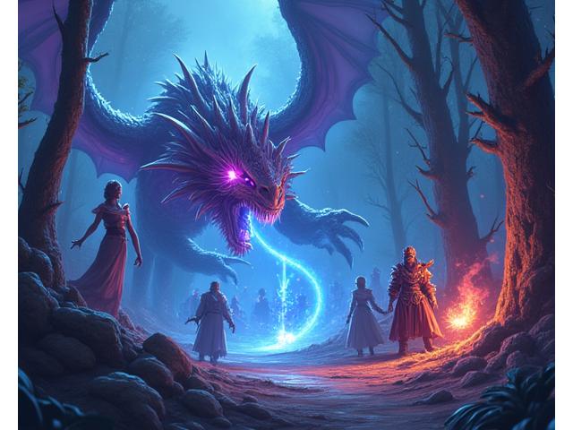 Arcane Realms board game box art with fantastical creatures and magic