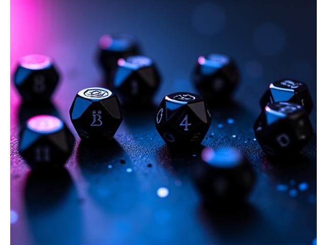 Set of shiny black obsidian gaming dice with glowing numbers